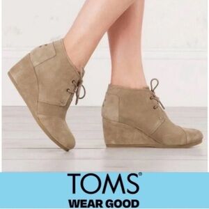 TOMS Women's Taupe Desert Wedge Booties, Size 7, MSRP $89